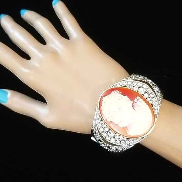 Amedeo NYC Cameo Rhinestone Gold Tone Cuff Bracelet - Picture 14 of 16